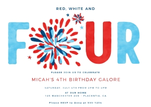 4th of July Fourth Birthday Invitation - #453: 4th of July Fourth Birthday Invitation - #453