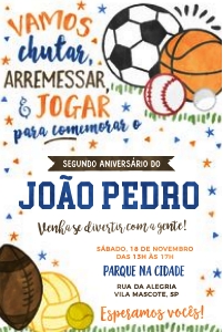 Convite Aniversário Esportes 10x15cm - #438: Convite Aniversário Esportes 10x15cm - #438-1