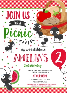 Picnic Birthday Party Invitation - 5x7"- #368 b design preview
