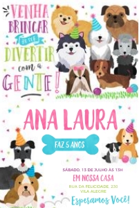 Convite Cachorrinhos P&B 10x15cm - #468 design preview