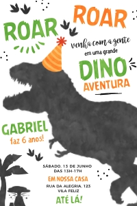Convite Aniversário Dinossauro - 10x15cm - 475: Convite Aniversário Dinossauro - 10x15cm - 475