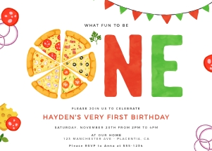 Pizza Party First Birthday Invitation - 5x7" - #200: Pizza Party First Birthday Invitation - 5x7" - #200