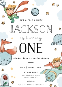 Little Prince Birthday Invitation - 5x7"- #362: Little Prince Birthday Invitation - 5x7"- #362