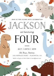 Dinosaur Birthday Invitation - 5x7"- #359: Dinosaur Birthday Invitation - 5x7"- #359