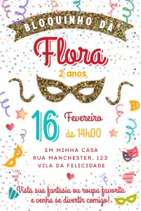 Convite Carnaval Branco - 10x15" - #1998: Convite Carnaval Branco - 10x15" - #1998