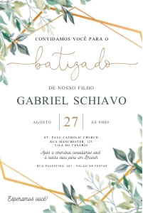 Convite Batizado Folhagem 10x15cm - #BP002: Convite Batizado Folhagem 10x15cm - #BP002