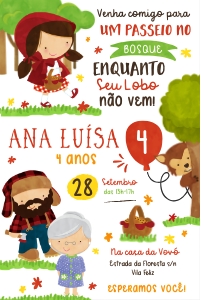 Convite Chapéuzinho Vermelho - 10x15cm - #511: Convite Chapéuzinho Vermelho - 10x15cm - #511