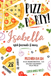 Convite Pizza Party - 10x15cm - #200: Convite Pizza Party - 10x15cm - #200