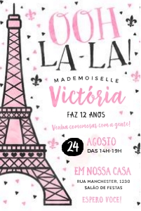 Convite Paris Rosa - 10x15cm - #376: Convite Paris Rosa - 10x15cm - #376
