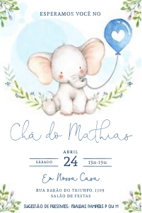 Convite Elefante Folhagem - 10x15cm - #354: Convite Elefante Folhagem - 10x15cm - #354
