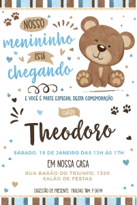 Convite Ursinho Marrom e Azul - 10x15cm - #454 design preview
