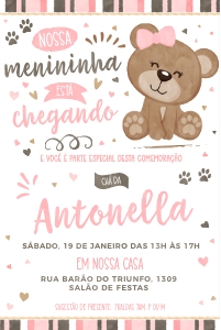 Convite Ursinha Marrom e Rosa - 10x15cm - #454-1 design preview