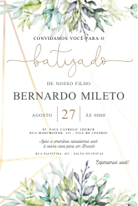 Convite Batizado Folhagem 10x15cm - #BP017: Convite Batizado Folhagem 10x15cm - #BP017