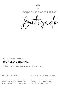 Convite Batizado Minimalista 10x15cm - #BP003: Convite Batizado Minimalista 10x15cm - #BP003