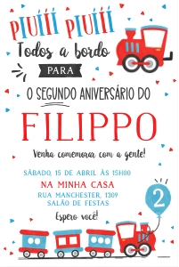 Convite Trenzinho 10x15cm- #386: Convite Trenzinho 10x15cm- #386