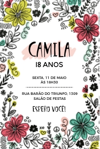 Convite Doodle Floral 10x15cm  - #341: Convite Doodle Floral 10x15cm  - #341