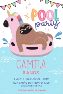 Convite Pool Party Bicho Preguiça  - #340 design preview