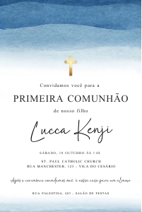Convite Primeira Comunhão Aquarela Azul - PC010 design preview