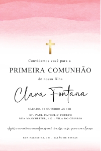 Convite Primeira Comunhão Aquarela Rosa - PC010-1 design preview