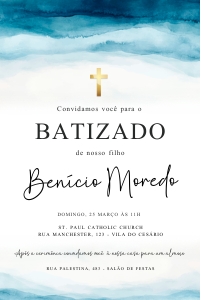 Convite Batizado Aquarela Azul - BP011: Convite Batizado Aquarela Azul - BP011