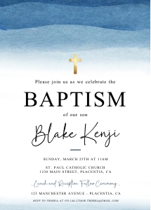 Blue Watercolor Baptism Invitation - BP010: Blue Watercolor Baptism Invitation - BP010