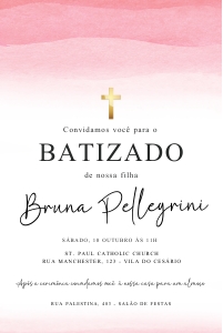 Convite Batizado Aquarela Rosa - BP010-1: Convite Batizado Aquarela Rosa - BP010-1
