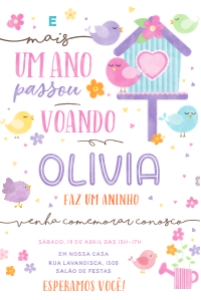 Convite Passarinho - 10x15cm - 330-0: Convite Aniversario Passarinho Editavel Download imediato