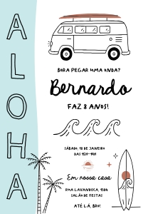 Convite Surf - 10x15cm - 329: Convite Aniversário Surf Minimalista Editável.