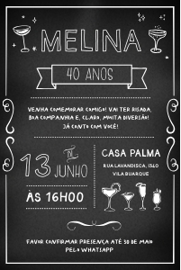 Convite Aniversário Lousa Giz e Drinks Editável design preview