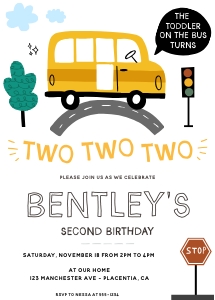 School Bus Second Birthday Invitation Editable Instant Download design preview