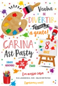 Convite Art Party - 10x15cm- #478: Convite Aniversário Pintando o Sete Art Party