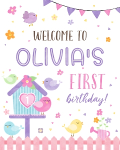 Little Bird Birthday Welcome Sign Editable Instant Download design preview