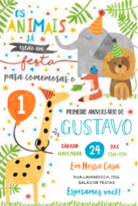 Convite Aniversário Selva - #324: Convite Aniversário Safari Animais da Selva Editável