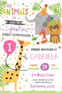Convite Aniversário Safari Menina Animais da Selva Editável design preview