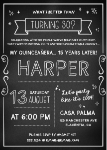 Chalkboard Birthday Invitation - 5x7"- #327: 30th Birthday Chalkboard Invitation Editable Instant Download