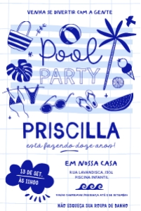 Convite Pool Party Doodle - #323-1: Convite Aniversário Pool Party Adulto Infantil para Editar