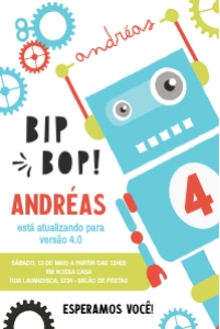 Convite Aniversário Robô Editável para Imprimir design preview