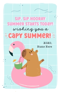 Capy Summer Tag - TG559: Sip Sip Hooray Summer Gift Tag Printable Editable Capybara