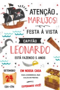 Convite Pirata - 10x15cm - #409: Convite de Aniversario Pirata para editar e imprimir