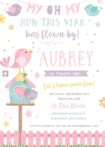 Little Birdie Invitation 5x7" - #364-1: Bird Birthday Invitation Printable Editable Instant Download