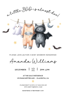 Boho Baby Clothes Shower Halloween Invitation - #320: Boho Baby Clothes Shower Halloween Invitation - #320