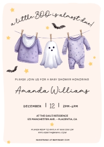 Boho Baby Clothes Shower Halloween Invitation - #320-1: Boho Baby Clothes Shower Halloween Invitation - #320-1