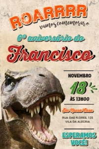 Convite Dinossauro Vintage - #476: Convite Dinossauro Vintage - #476