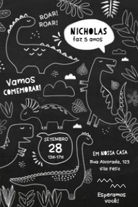 Convite Dinossauro B&W - 472: Convite Dinossauro B&W - 472