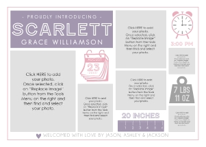 Birth Announcement | Birth Stats Girl design preview