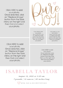 Birth Announcement | Pure Joy design preview