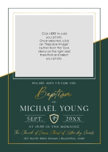 Editable LDS Boy Baptism Invitation with Photo Template Instant! design preview