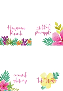 Watercolor Luau Table Tents: Watercolor Luau Party Package
