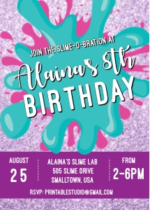 Glittery Slime Invitation design preview