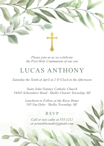 Eucalyptus Communion Invitation design preview